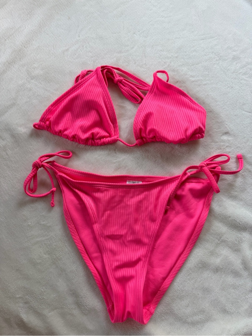 Hot Pink Ribbed Tie-Side Bikini